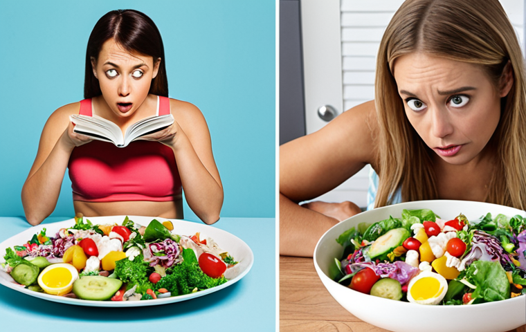 **
A split image: On one side, a vibrant, healthy individual enjoying a personalized meal based on their DNA results (e.g., colorful salad with ingredients suited to their genetic needs). On the other side, a frustrated person surrounded by conflicting diet books and fitness magazines, looking confused and overwhelmed. The overall theme is empowerment vs. confusion in the context of personalized health.
**