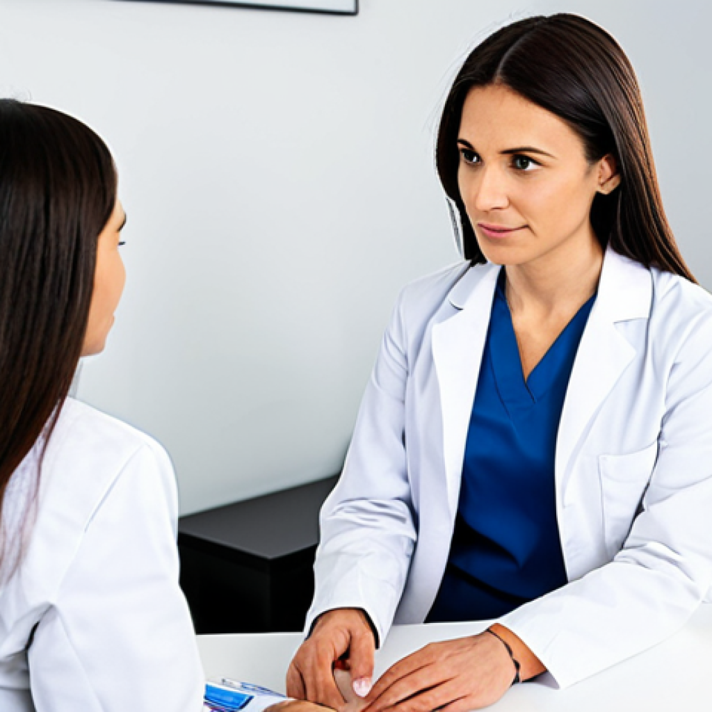 Genetic Counseling Session**

"A professional female doctor in a modern clinic office, wearing a lab coat and modest professional attire, consults with a fully clothed female patient about genetic testing for PMS management, appropriate content, safe for work, perfect anatomy, correct proportions, well-formed hands, professional lighting, educational setting, family-friendly"

**