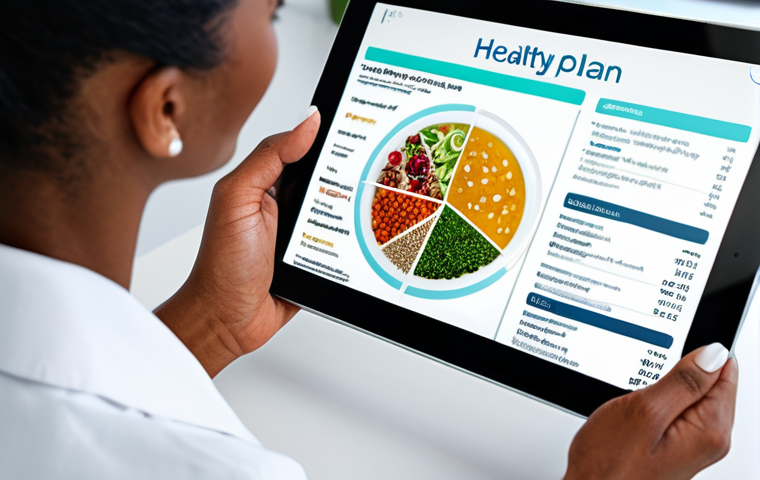 Gene-Informed Nutrition**
"A registered dietitian in a brightly lit office, reviewing a personalized meal plan with a client. The plan is displayed on a tablet showing healthy foods and nutrient breakdowns. DNA helix background subtly visible. The client is smiling and engaged. Fully clothed, modest clothing, appropriate attire, safe for work, perfect anatomy, natural proportions, professional setting, friendly environment."
**
