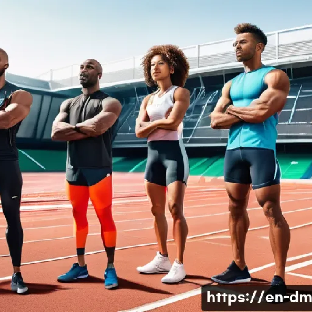 유전자 맞춤형 운동 코칭의 필요성 - A diverse group of athletes, including a sprinter, a long-distance runner, and a cyclist, each weari...
