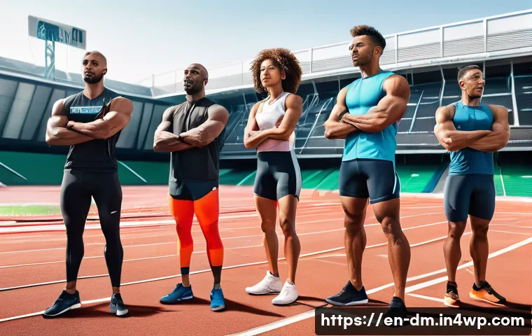 유전자 맞춤형 운동 코칭의 필요성 - A diverse group of athletes, including a sprinter, a long-distance runner, and a cyclist, each weari...