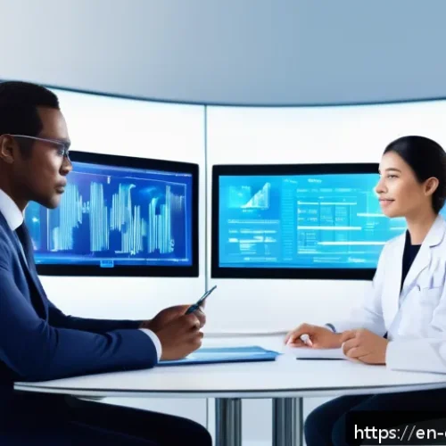 Home 31 유전자 검사가 건강 보험에 미치는 영향 - A futuristic health insurance office scene showing diverse adults consulting with an insurance agent...
